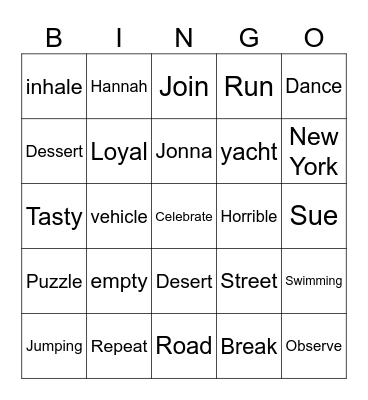 Untitled Bingo Card