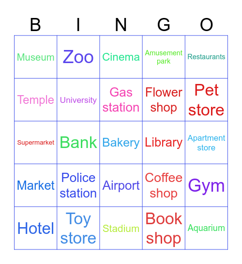 Places Bingo Card