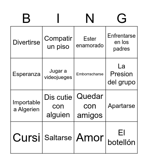 Relaciones entre jóvenes Bingo Card
