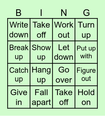 Phrasal verbs Bingo Card