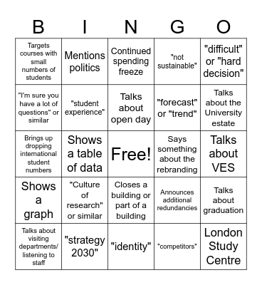 VC Briefing Bingo Card