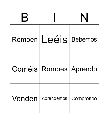 -ER Verbs Bingo Card