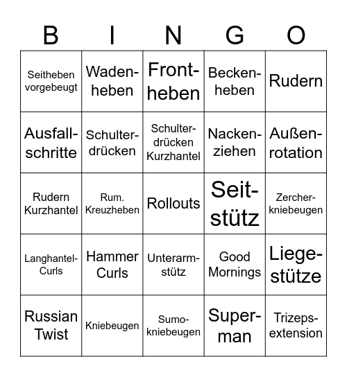 Krafttraining-Bingo Card