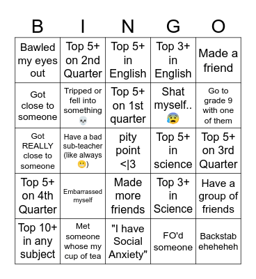 Bingo card for upcoming sy Bingo Card