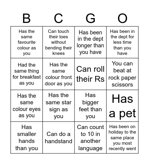 BCGO Bingo Card