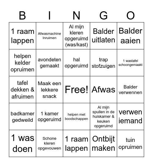 Klusjes!!! Bingo Card