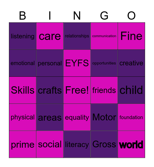 childcare bingo Card