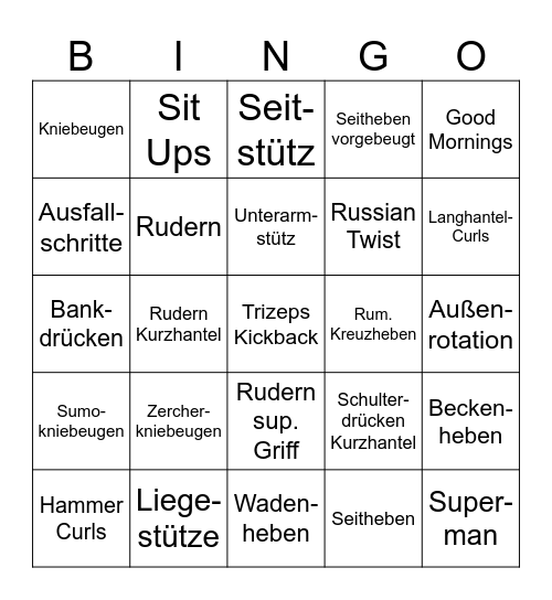 Krafttraining-Bingo Card