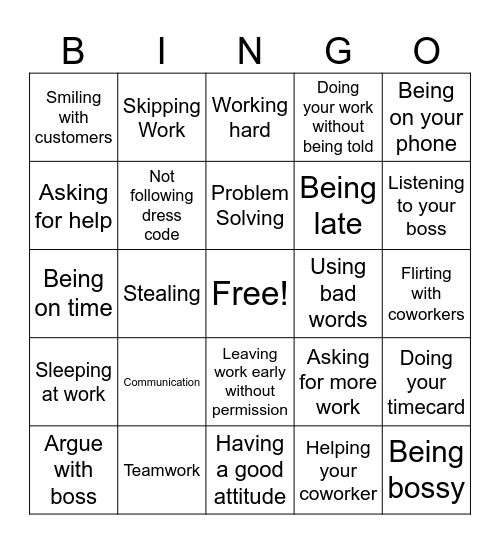 Employability Skills Bingo Card