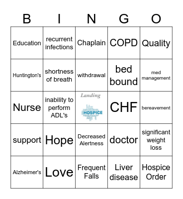 Hospice Bingo Card