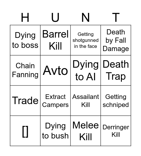 Hunt-o Bingo Card