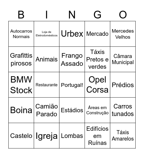 Portugal tal e qual Bingo Card