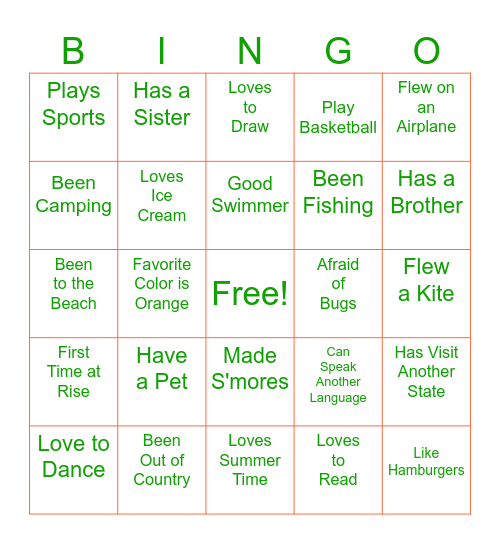 Make a Friend Bingo Card