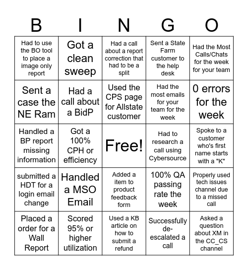 Customer Enablement Bingo Challange Bingo Card