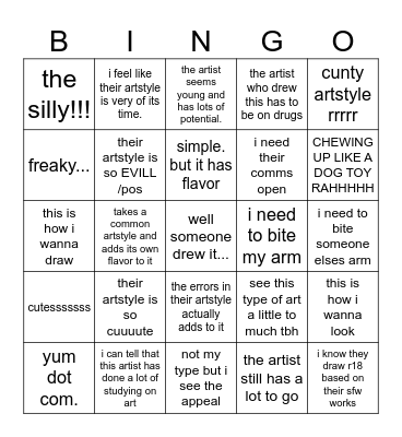 art style opinion bingo Card