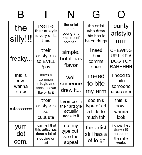 art style opinion bingo Card