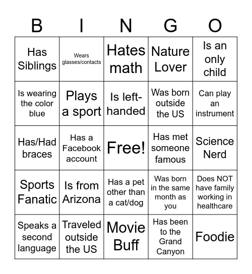 HCI BINGO Card