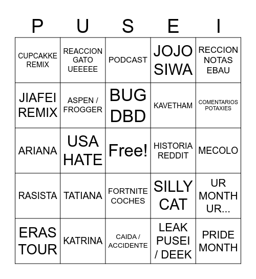 GOGOGO Bingo Card