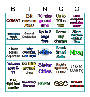 JETBLUE B6 Bingo Card