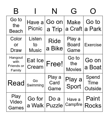 Summer Break BINGO Card
