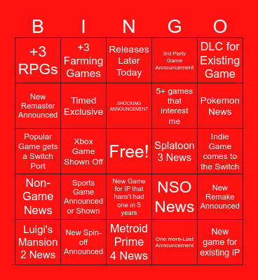 Nintendo Direct June 2024 Bingo Card