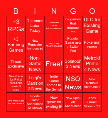Nintendo Direct June 2024 Bingo Card