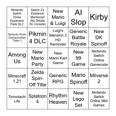 Nintendo Direct June 2024 Bingo Card