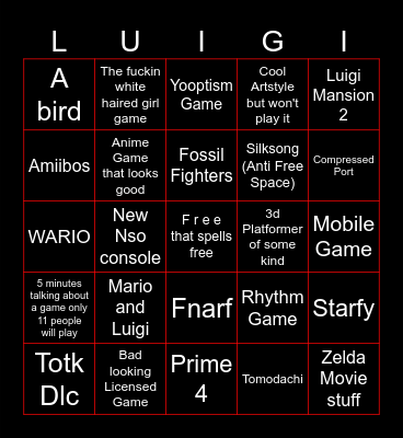 Nintendo Direct Bingo! Bingo Card