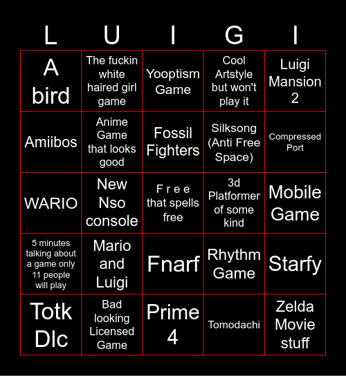 Nintendo Direct Bingo! Bingo Card