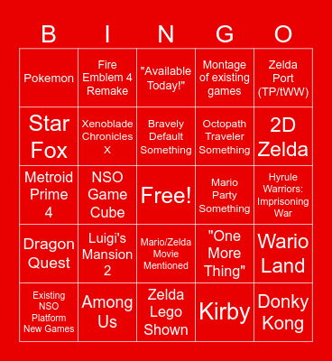 Nintendo Direct 6.18.2024 Bingo Card