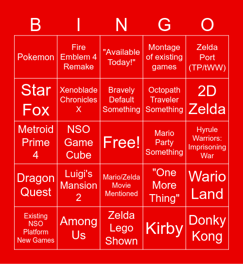 Nintendo Direct 6.18.2024 Bingo Card