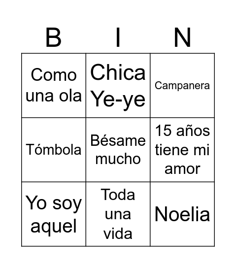 Bingo musical Bingo Card