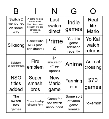 Untitled Bingo Card