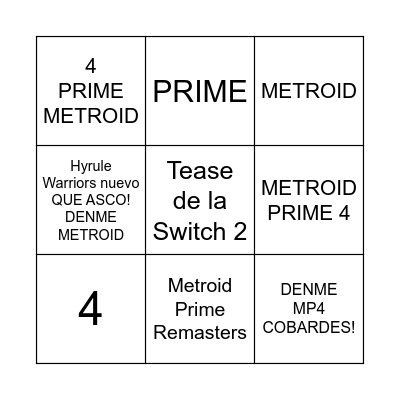 Nintendo Direct 18 Junio Bingo Card