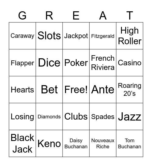 Gatsby Casino Night Bingo Card