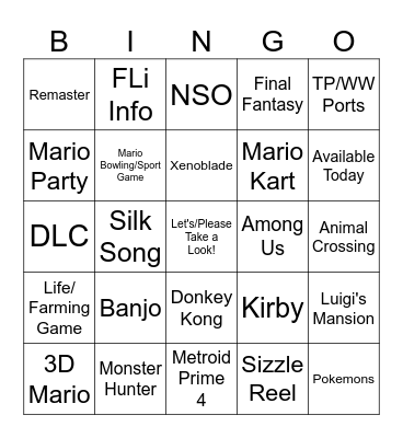 Nintendo Direct 6-18-2024 Bingo Card