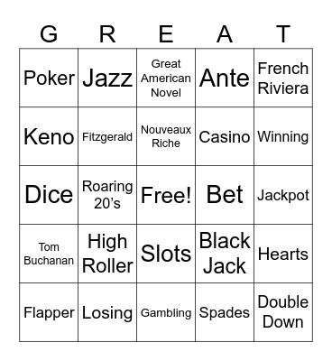 Gatsby Casino Night Bingo Card