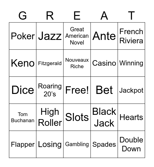 Gatsby Casino Night Bingo Card