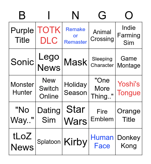 Eiph - Nintendo Direct Bingo Card