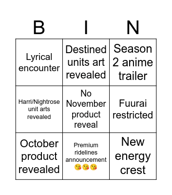 Bushiroad product presentation Bingo Card