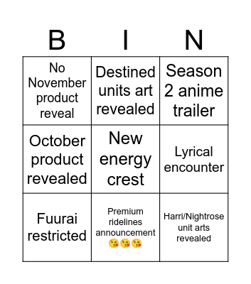 Bushiroad product presentation Bingo Card