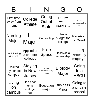 COLLEGE Bingo Card