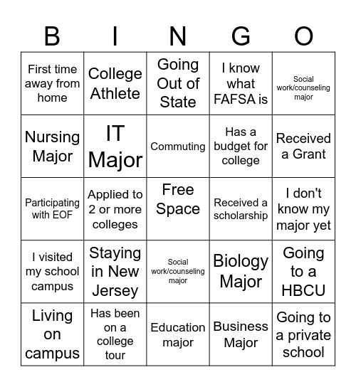 COLLEGE Bingo Card