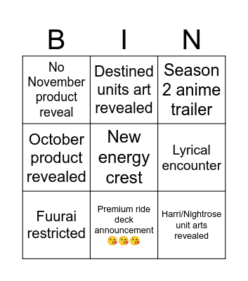 Bushiroad product presentation Bingo Card