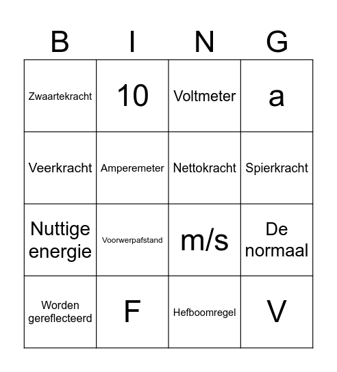 Natuurkunde Eindtoets Superbingo! Bingo Card