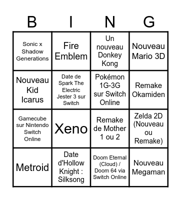 Prédiction du Nintendo Direct du 18 Juin Bingo Card