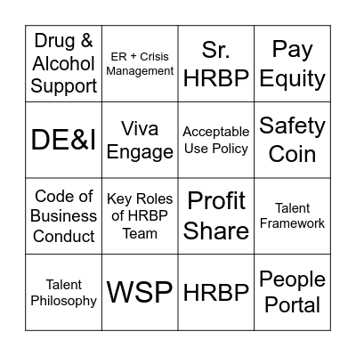 SAFETY Bingo Card