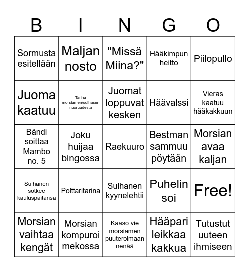 Hääbingo Card