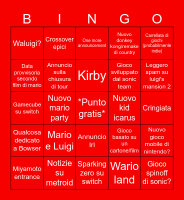 Nintendo direct Bingo Card