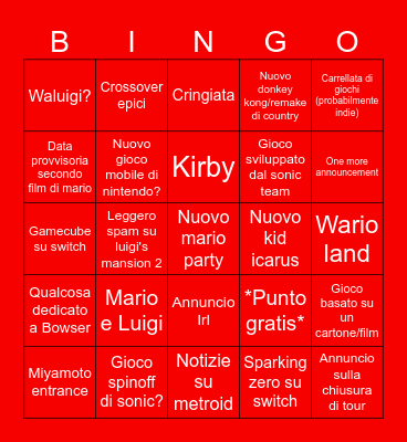 Nintendo direct Bingo Card